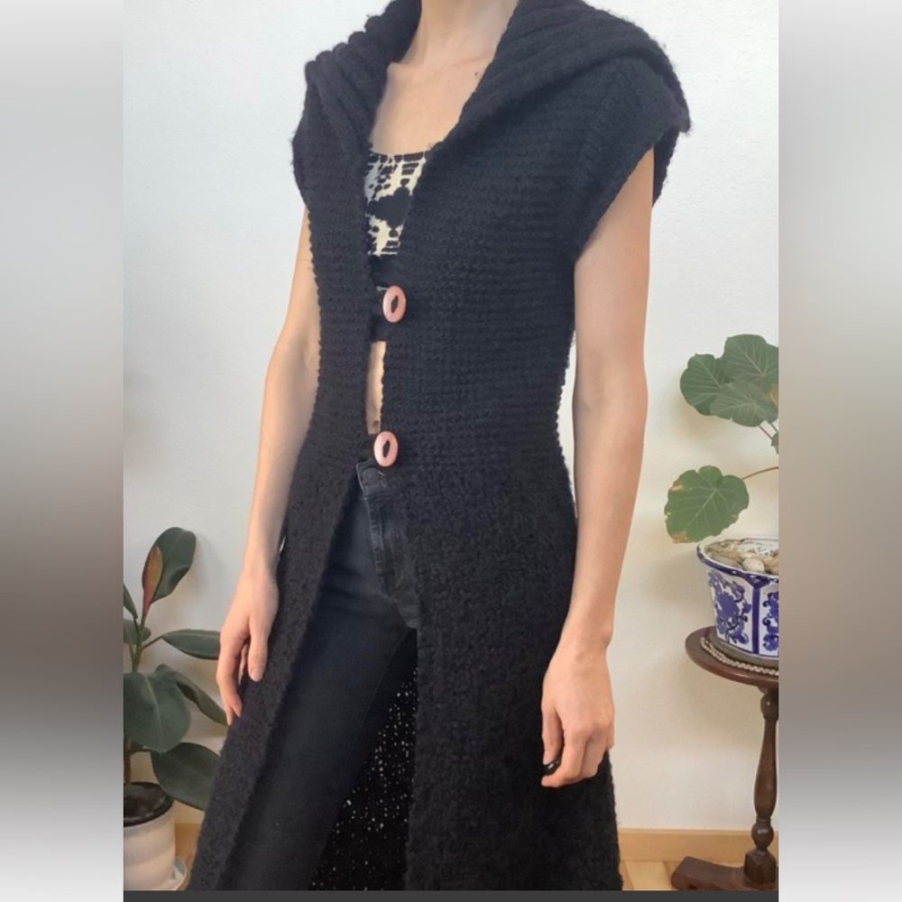 Free People Black 97% Wool Sleeveless Sweater/Cardigan  Large Bohemian,Festival
